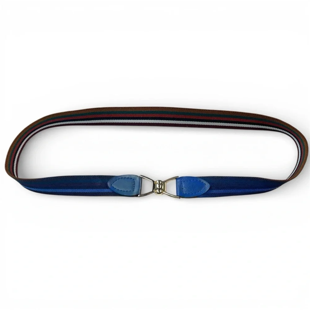 Reversible Vintage Striped Belt Metal Equestrian Thin Stretch Elastic Preppy